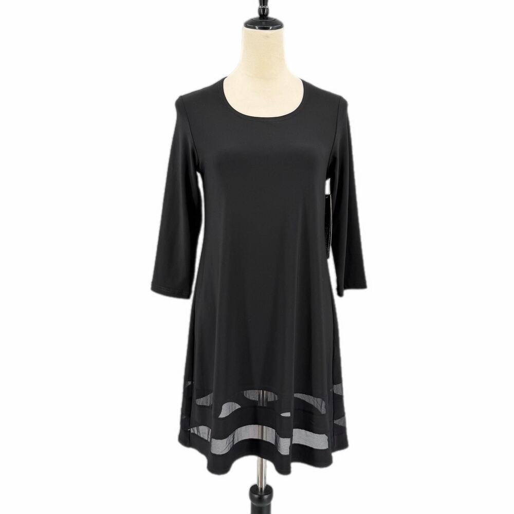 Sympli NEW Black Mesh Stripe Minimalist Whimsygoth Basic Jersey Slinky Tunic Top